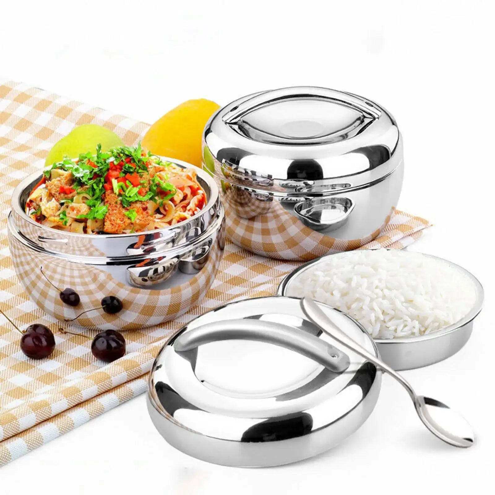Portable Stainless Steel Thermo-Insulated Food Container – Round Bento Lunch Box (SCVD889)