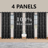 Blackout Thermal Insulated Room-Darkening Curtains – 4-Piece Grommet Circles & Dots Foil Print (Bedroom Set)