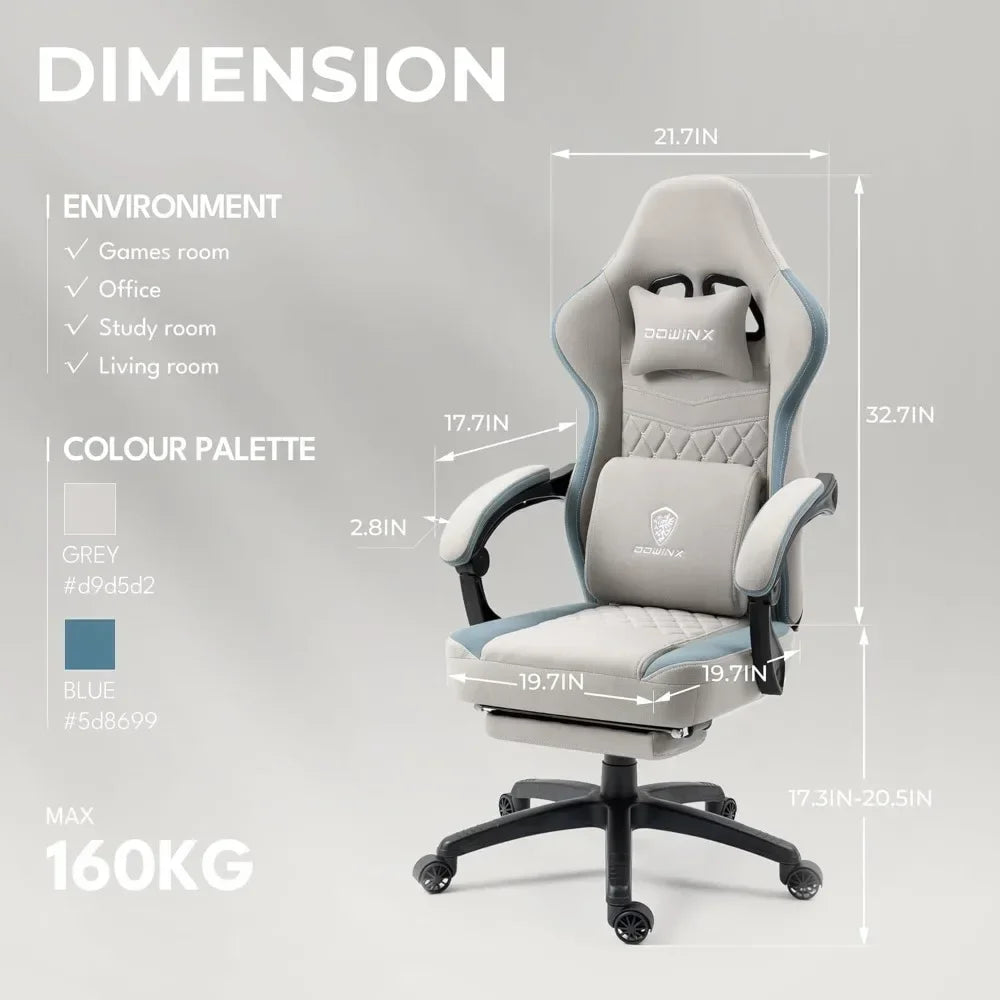 Ergonomic Gaming Chair – Breathable Fabric Gamer Seat with Gel Pad, Pocket Spring Cushion & Storage Bag for Comfort