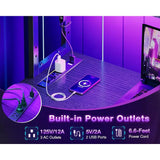 43″ L-Shaped Gaming Desk – Reversible Corner Computer Desk with LED Lighting, Power Outlets & Storage Shelves