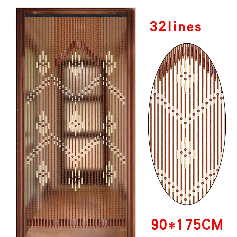 Wooden Bead Curtain – 32-Line Natural Doorway Curtain for Porch, Bedroom & Boho Home Décor (90×175 cm)