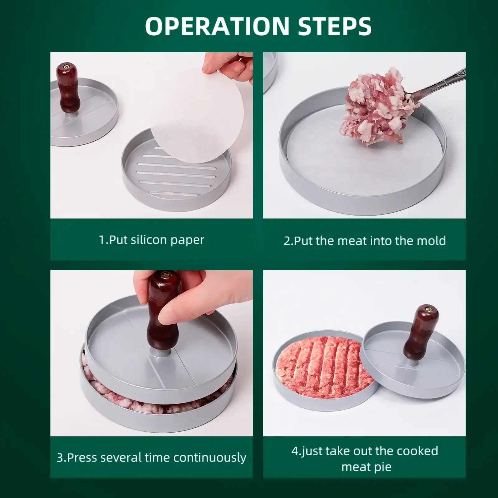 304 Stainless Steel Burger Press & Patty Maker – Perfect for Thin Burgers & DIY Patties