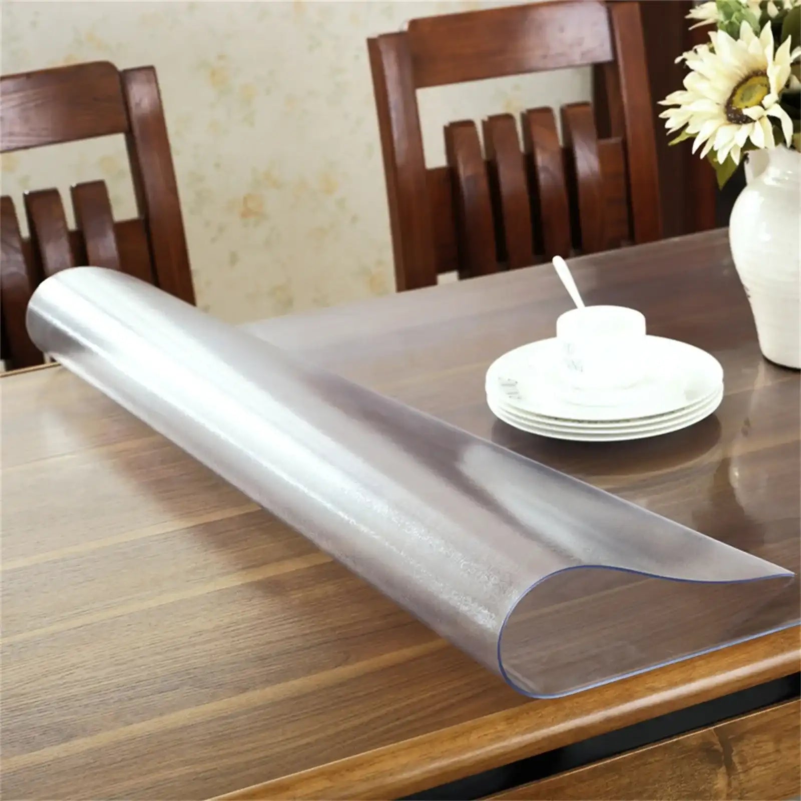Clear Vinyl Tablecloth Protector – Waterproof Oil-Proof Transparent Plastic Sheet Table Cover (150 × 228 cm)