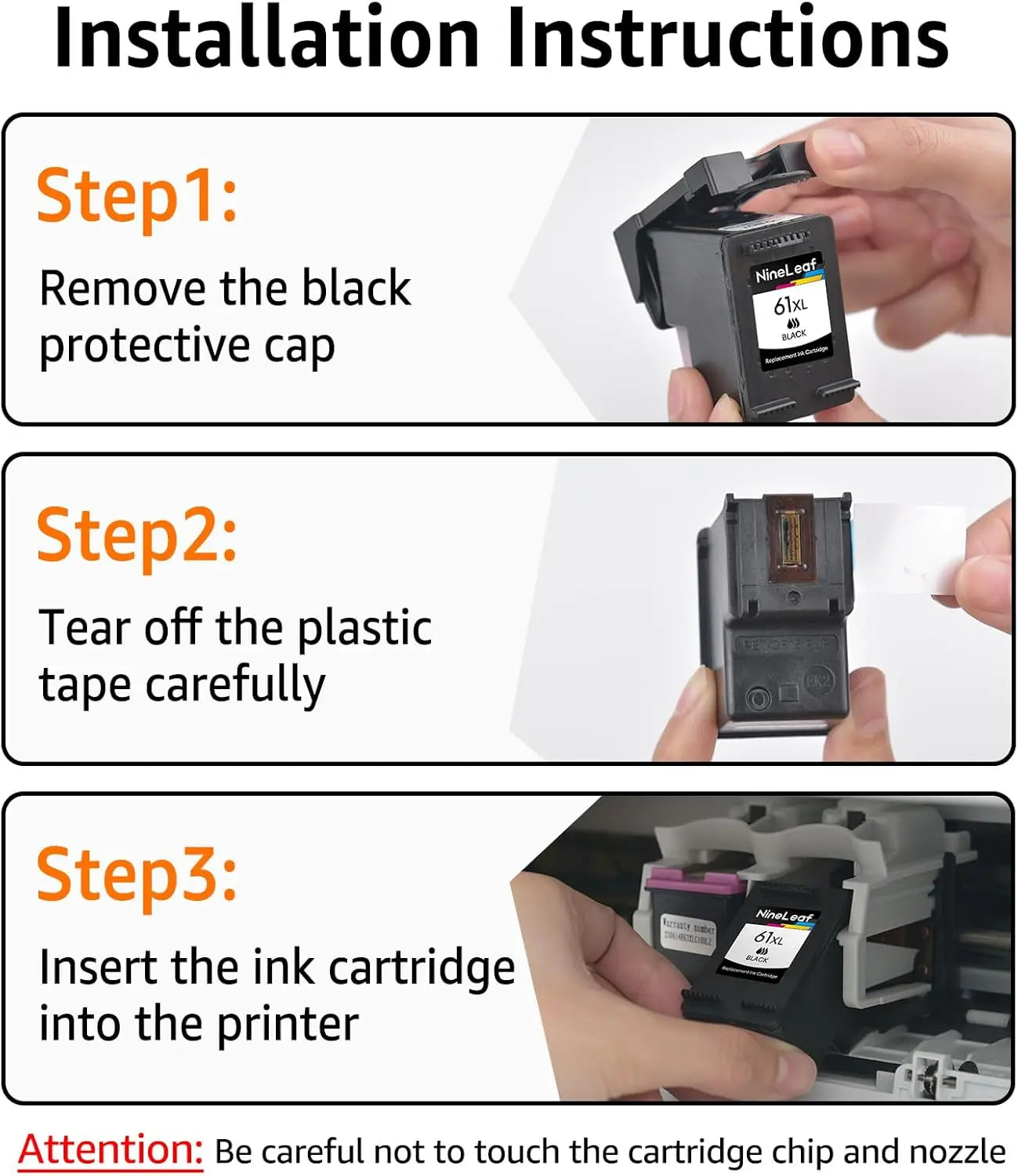 Nineleaf High-Yield 61XL Ink Cartridge Set – Compatible with HP Envy & OfficeJet Printers