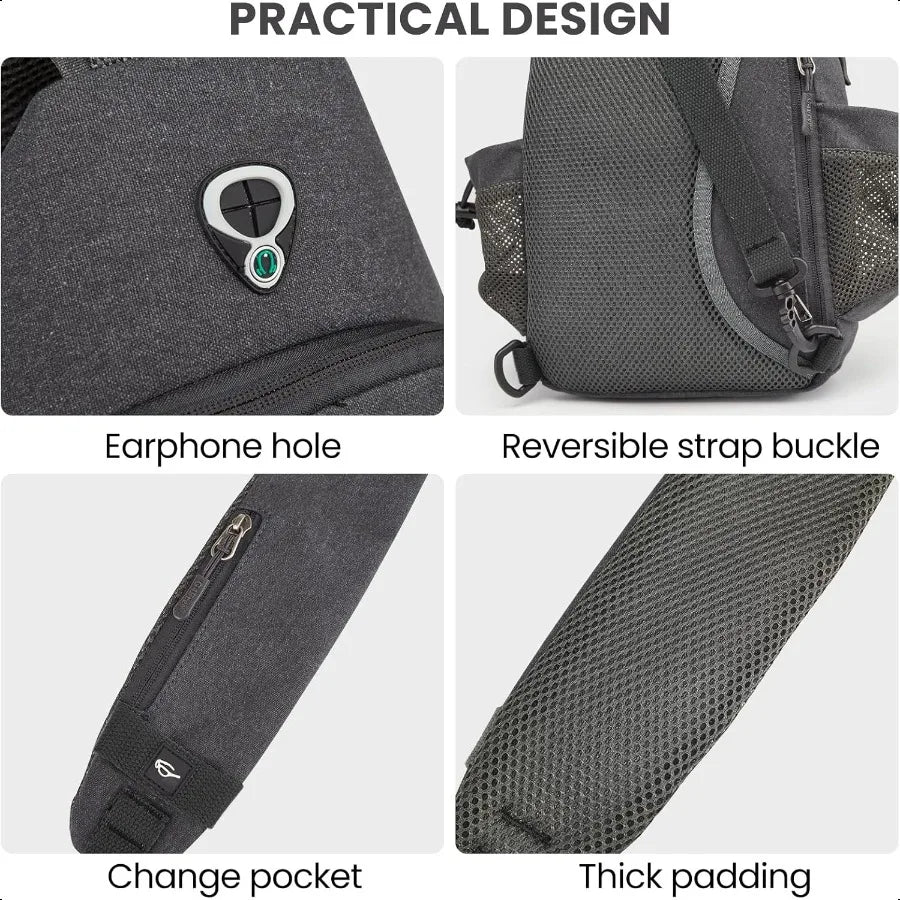 Canvas Sling Backpack – Crossbody Daypack with USB Charging Port & RFID Protection