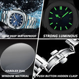 Poedagar Luxury Casual Men’s Watch – Square Dial, Stainless Steel, Luminous, Waterproof with Calendar & Gift Box