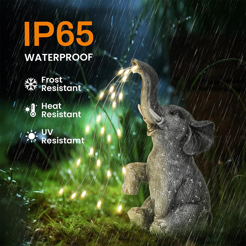 Solar Elephant Garden Ornament with LED String Lights – Outdoor Resin Elephant Sculpture for Yard, Patio & Pathway Décor