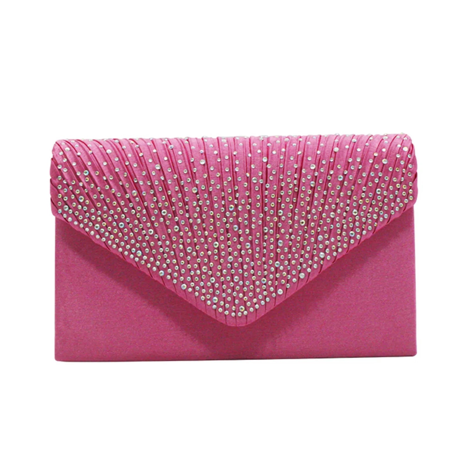 Women’s Satin Rhinestone Clutch – Elegant Evening Shoulder Bag with Thin Chain for Parties, Banquets & Weddings