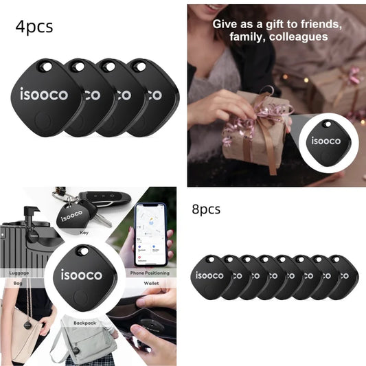 4–8 Pack ISOOCO Smart Item Finder – Bluetooth GPS Locator Tags Compatible with iOS Find My for Keys, Cars & Luggage