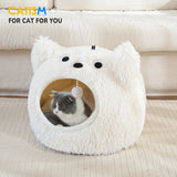 Catism Cat Head-Shaped Bed – Plush Hooded Cat House, Self-Warming Cozy Cave Pod for Indoor Cats & Small Dogs