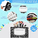 24-Piece Composition Canvas Pencil Pouches – Zippered Pen & Pencil Case Bulk Set