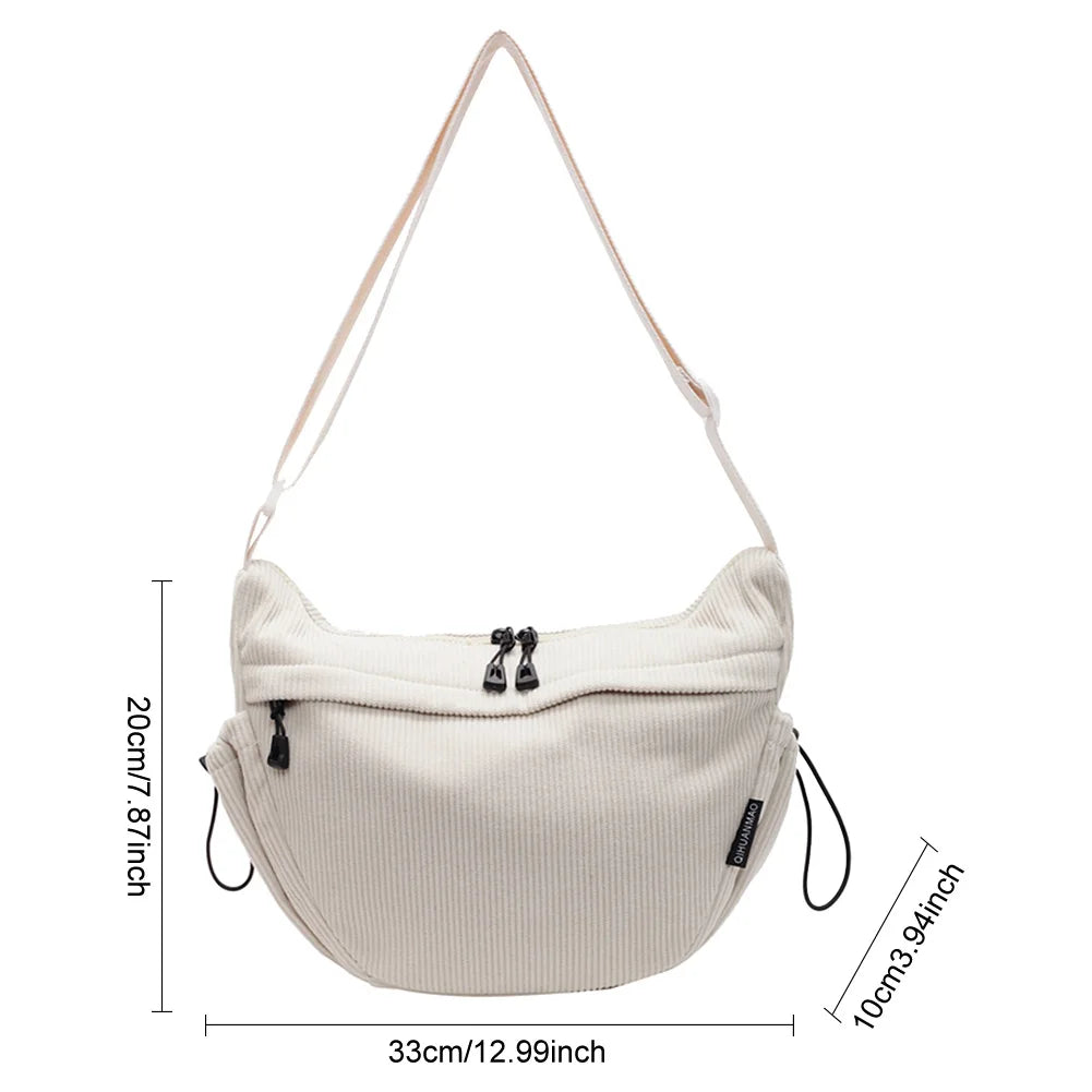 Women’s Corduroy Dumpling-Style Shoulder & Crossbody Bag – Large Capacity Trendy Carry