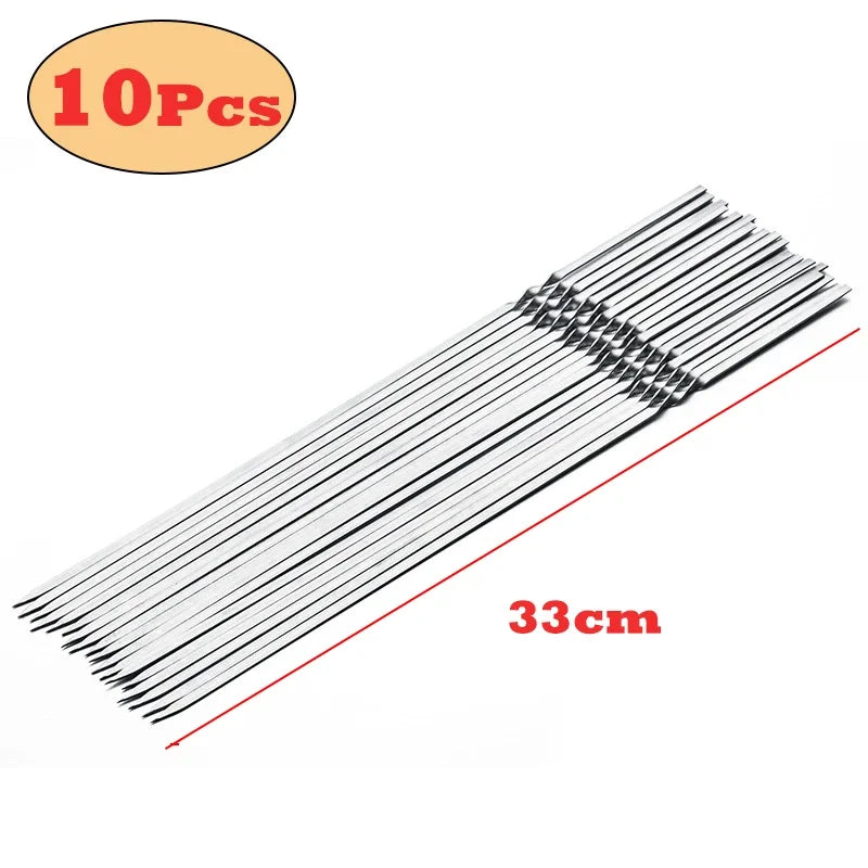 “10–15PCS Stainless Steel BBQ Skewers – Reusable Kebab Sticks for Outdoor Camping, Picnics & Grilling”