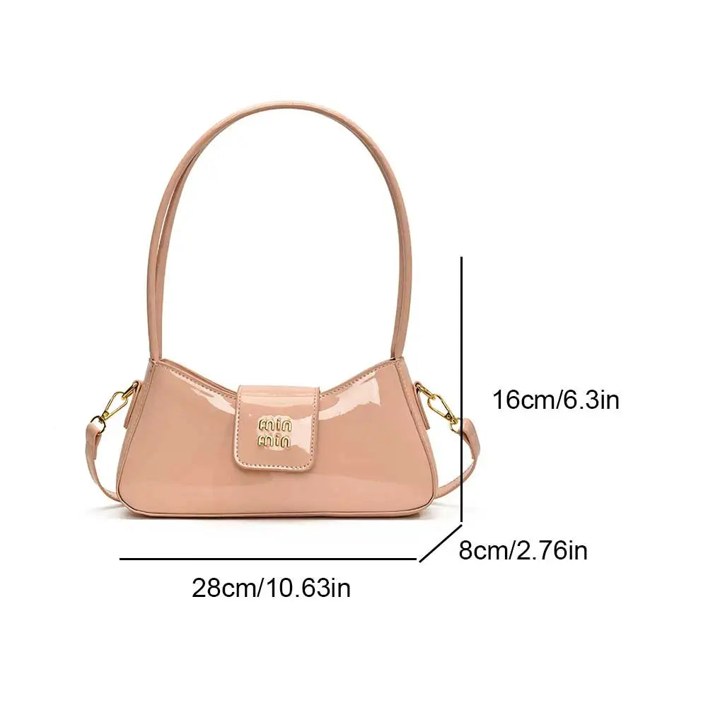 Women’s Patent PU Leather Armpit Handbag – Luxury Gold Buckle Shoulder Bag with Elegant Glossy Finish for Trendy Fashion Looks