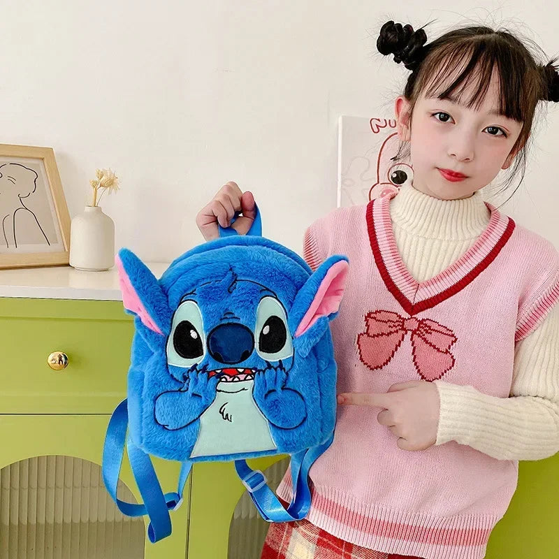 Japanese INS Plush Stitch Backpack – Cute Cartoon Large-Capacity School Bag | Soft Kindergarten Backpack for Kids