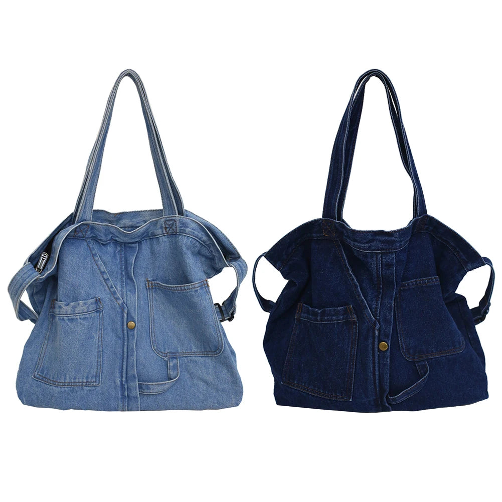 Retro Denim Large Capacity Crossbody & Shoulder Messenger Bag for Women – Vintage Pocket Tote Satchel