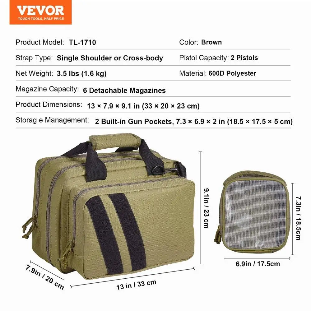 Tactical 2-Pistol Range Bag – Lockable Zipper Case with Pouches for Shooting, Outdoor Training & Secure Firearm Transport