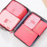 6-Piece Travel Storage Bag Set – Waterproof Large-Capacity Luggage Clothes & Underwear Organizer (Pink/Blue/Grey)