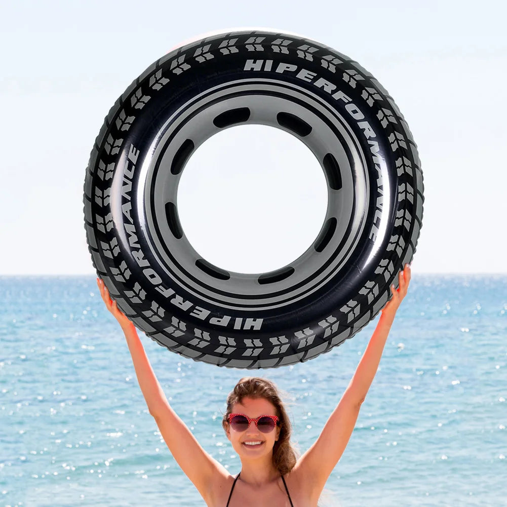 Black Wheel Tire Inflatable Pool Float – Adult PVC Swim Tube for Summer Water Activities & Relaxation