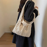 Wool-Knitted Shoulder Shopping Bag for Women – Vintage Cotton Cloth Tote, Large Crochet-Style Shopper Handbag
