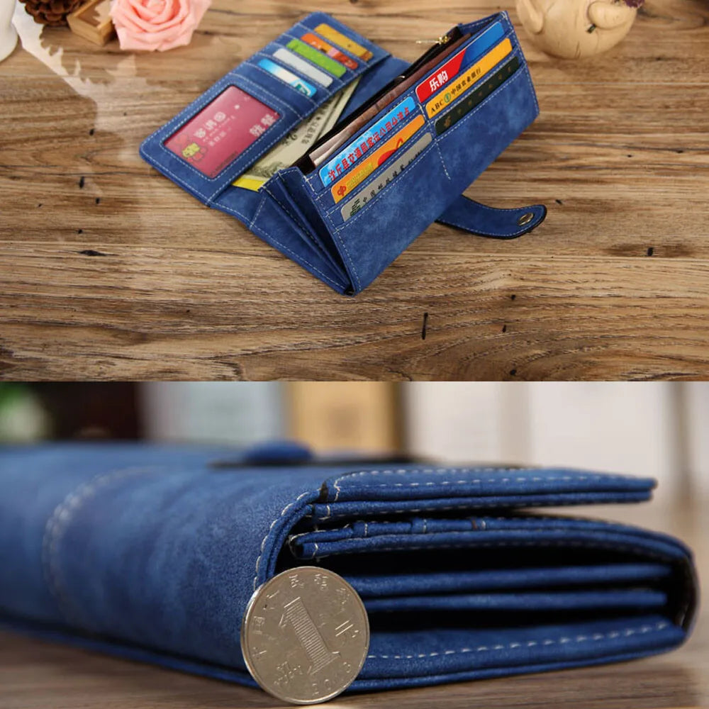 Women’s Faux Suede Long Wallet – Folding Buckle Purse with Phone Pocket, Card Holder & Elegant Clutch Gift Bag