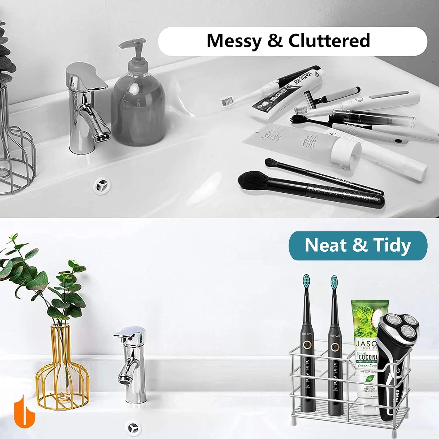 304 Stainless Steel Toothbrush & Toothpaste Holder Stand – Bathroom Organizer (Black)
