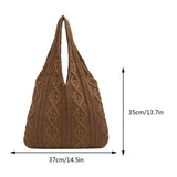 Wool-Knitted Shoulder Shopping Bag for Women – Vintage Cotton Cloth Tote, Large Crochet-Style Shopper Handbag