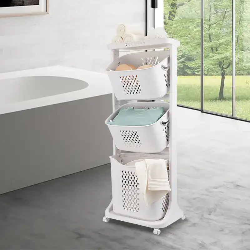 3-Layer Rolling Laundry Hamper Set – Large Capacity Clothes Organizer with Wheels & Sorting Bags