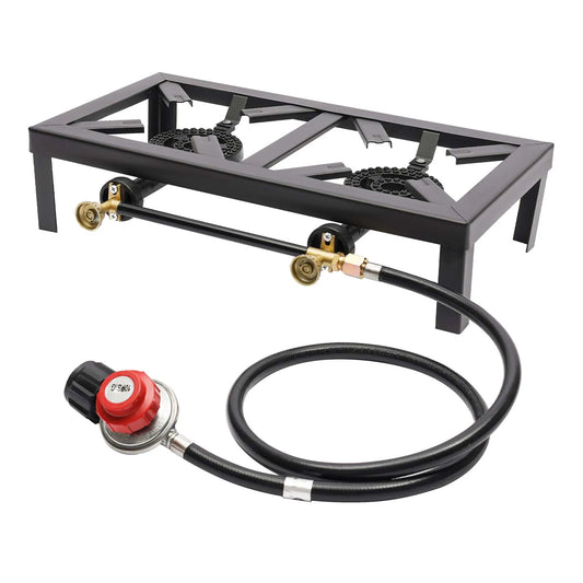 8000W Camping Double Burner Stove – Portable Outdoor Gas Cooker with Regulator & Hose for BBQ & Camping 🔥🍖