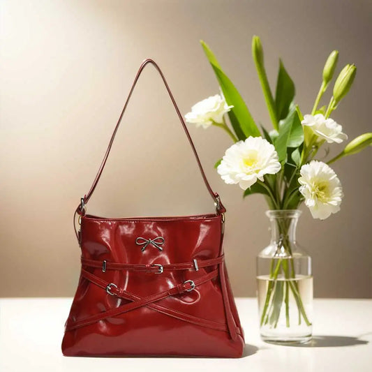 Women’s Luxury Shoulder Bag with Bow 🎀 – Elegant Solid Color Handbag & Crossbody Bag with Adjustable Strap 💼✨
