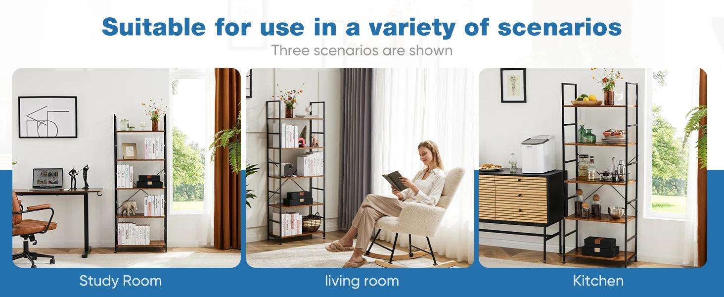JHK 5 Tier Bookcase Bookshelf Modern Book Case For Books Corner Storage Organizer for Bedroom Home Office Kitchen Living Room - PulinGO