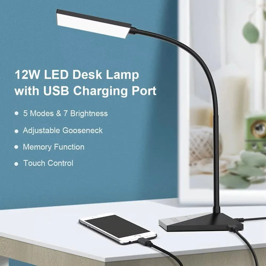 💡 12W 72-LED Flexible Desk Lamp – Touch Control Dimmable Study Light with Gooseneck Design & Eye-Protection