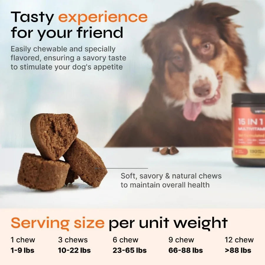 15-in-1 Dog Multivitamin Chews – Complete Joint, Hip & Immune Support with Glucosamine, Vitamins & Minerals for Overall Health