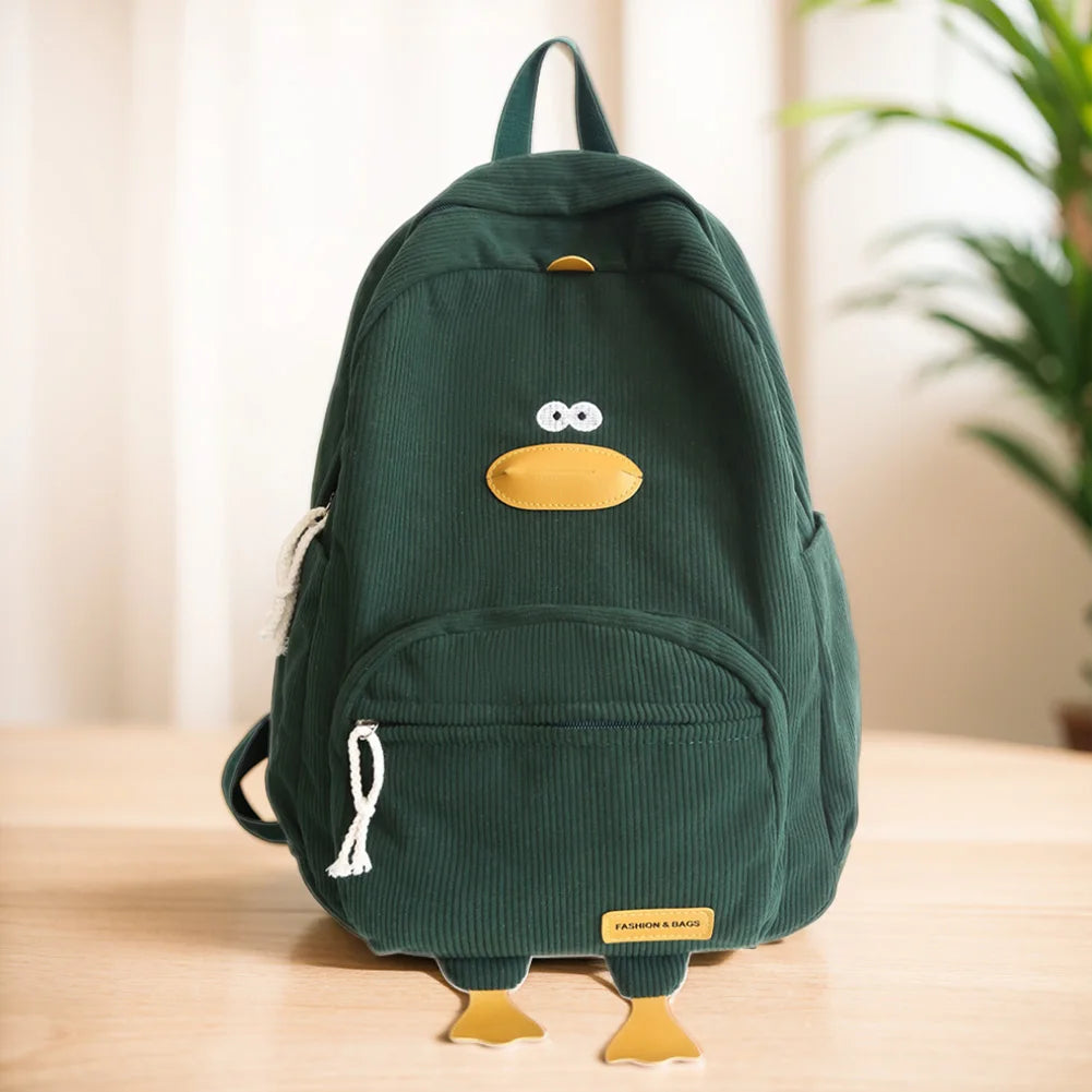 Corduroy Cartoon Duck Backpack for Kids – Large Capacity Cute School & Laptop Bag with Adjustable Straps