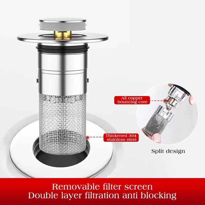Pop-Up Basin Drain Filter Plug Stopper – Hair-Catcher & Strainer for Sink & Bathtub
