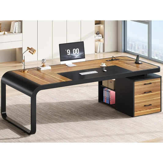 🖥️ 70.9" Executive Office Desk – Computer Desk with Drawers, File Cabinet, Removable Shelves & Power Outlet