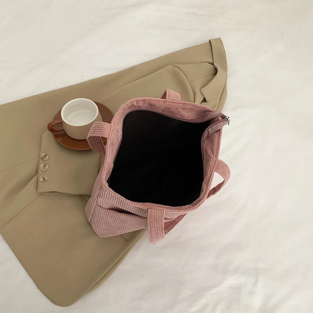 Women’s Corduroy Handbag – Large Capacity Satchel Shopping Bag (Multifunctional)