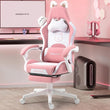 Dowinx Gaming Chair with Cat Ears – Cute Pink Ergonomic Computer Chair with Massage Lumbar Pillow, Headrest & Adjustable Armrests