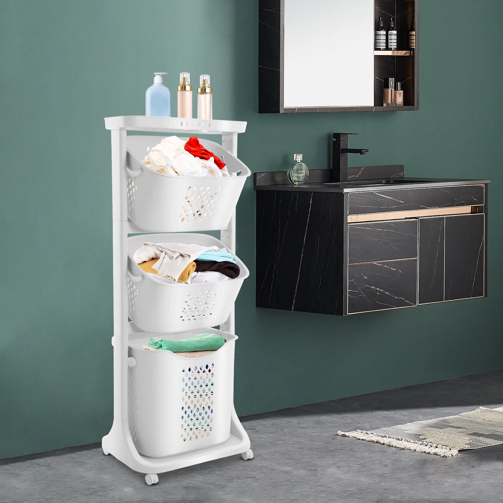 3-Layer Laundry Basket with Wheels – 20 kg Capacity Multi-Functional Storage for Home Organisation
