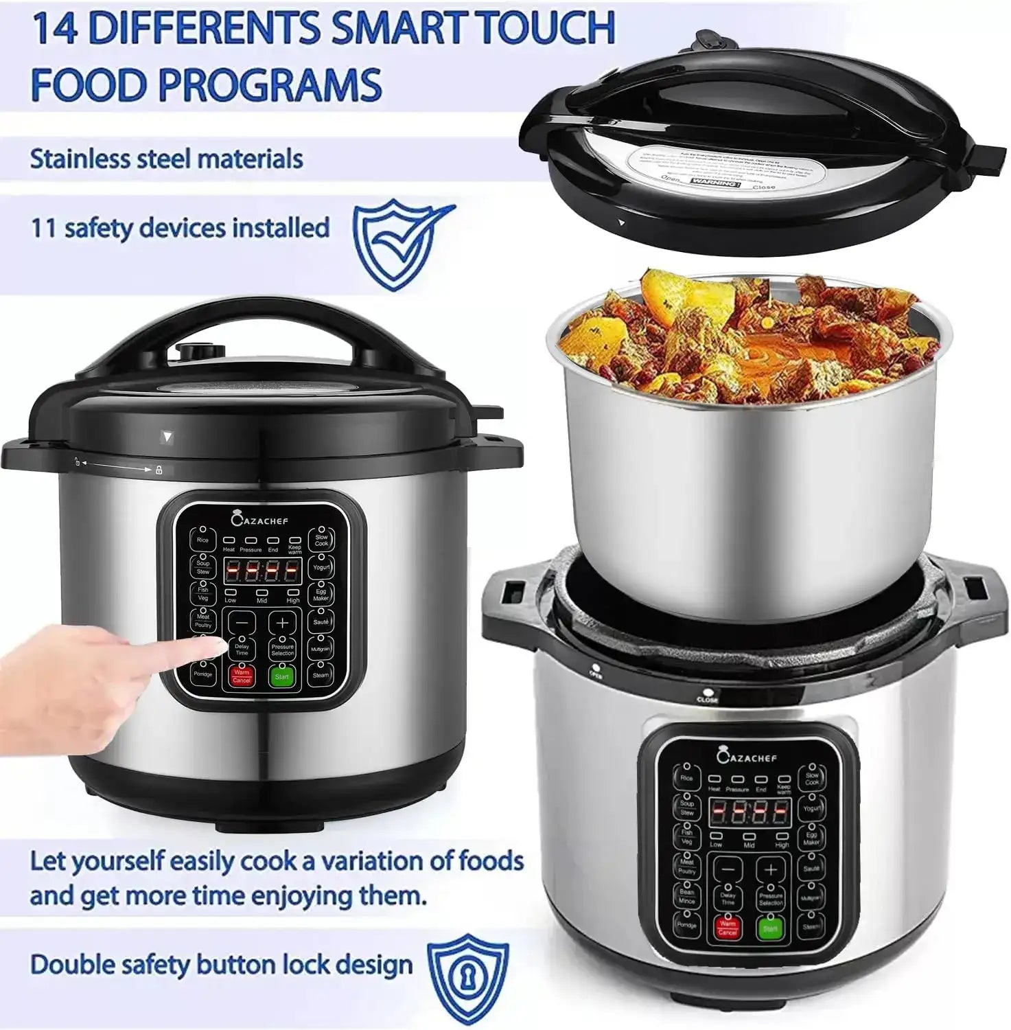 8 QT Stainless Steel Electric Pressure Cooker – 14-in-1 Multi-Function Rice & Slow Cooker with Temperature Control 🍲