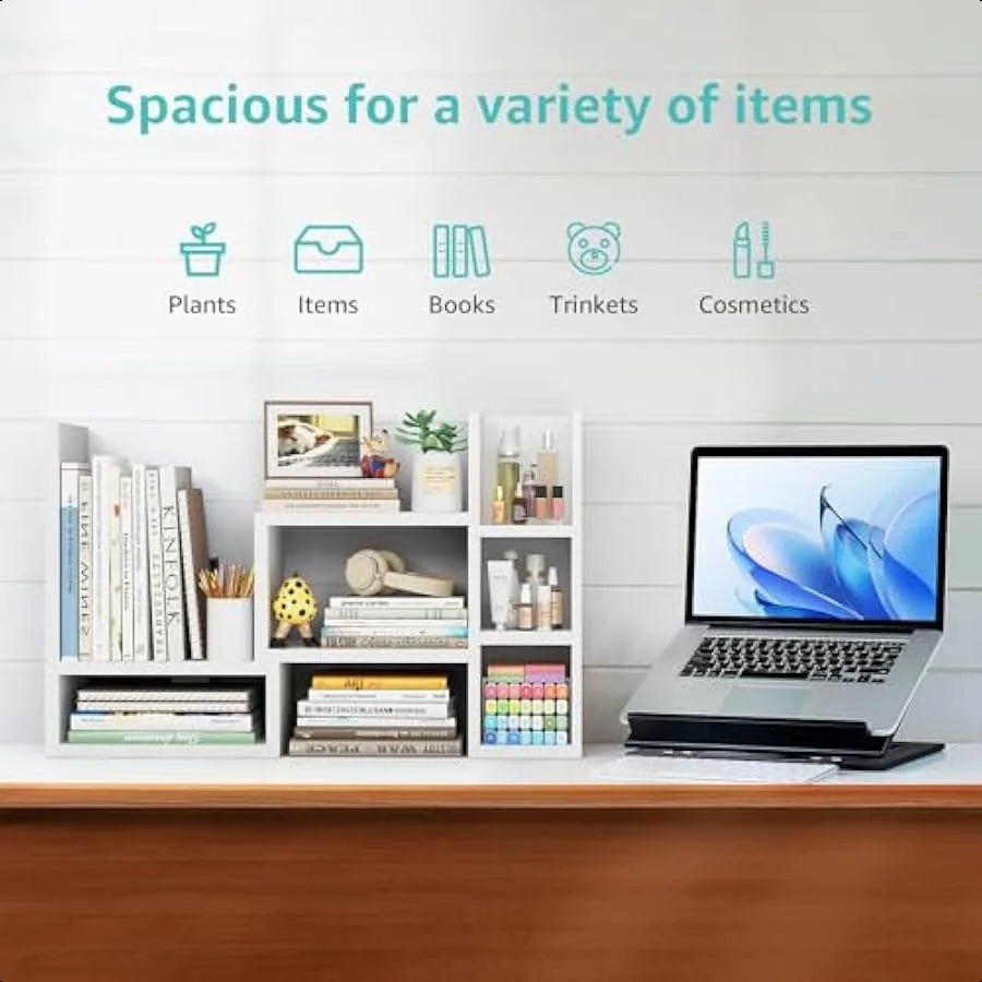 Modern White Desktop Shelf Organizer – Top-of-Desk Storage & Corner Bookshelf Display