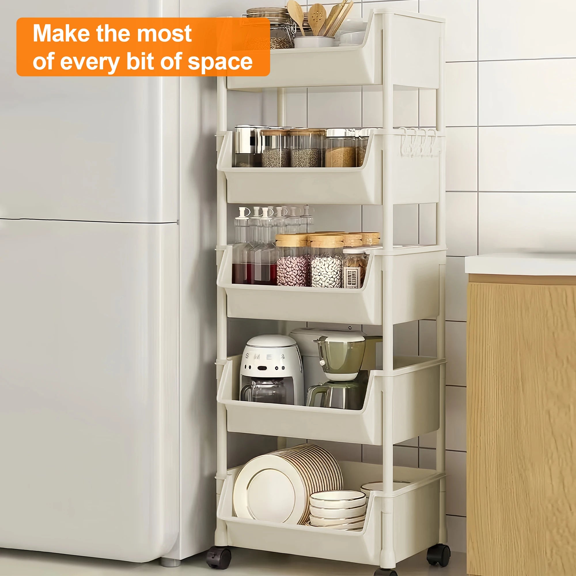 Foldable Narrow Corner Trolley Bookshelf Rack – Multi-Room Storage Cart for Kitchen, Bathroom & Living Room