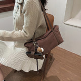 Women’s Suede Flap Under-Arm Satchel – Large Capacity Solid Clutch & Shoulder Bag