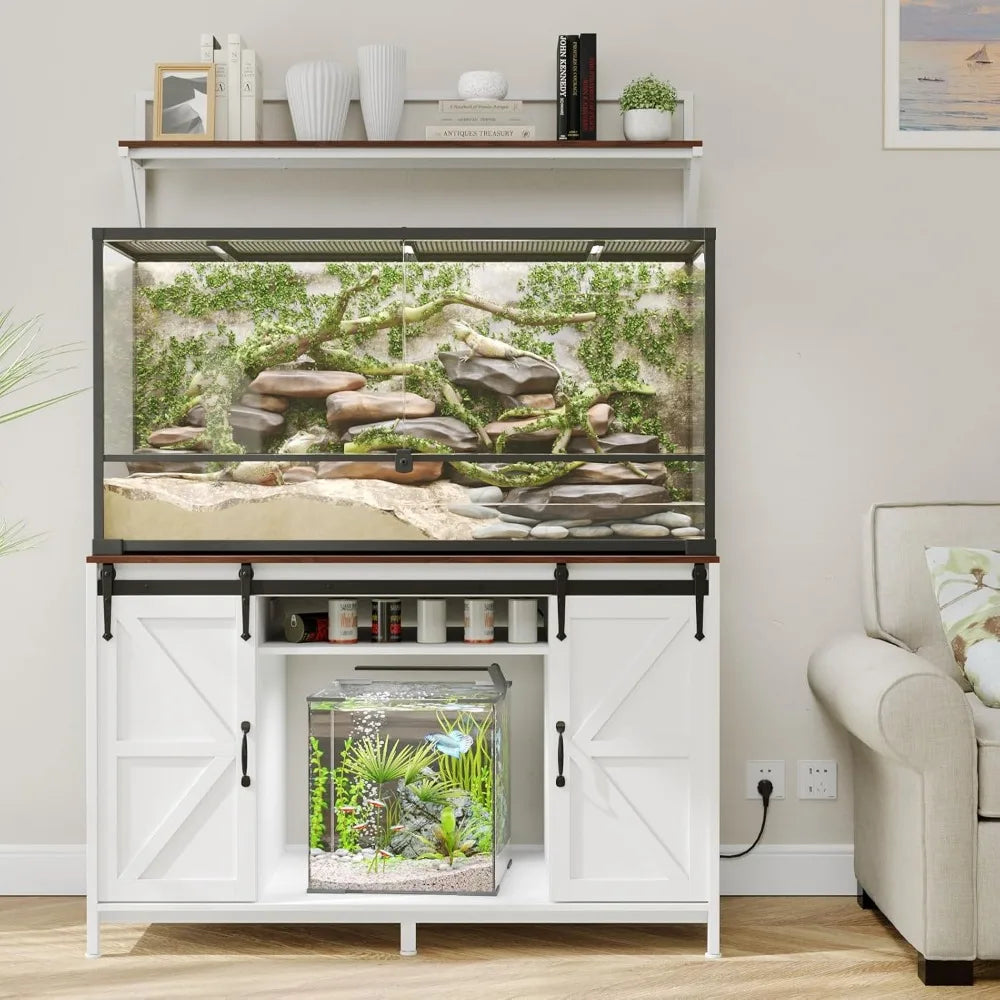 Farmhouse Reptile Tank Stand – Heavy Duty 48"×24" Tabletop with Power Outlet, Fits up to 120 Gallon Bearded Dragon & Aquariums