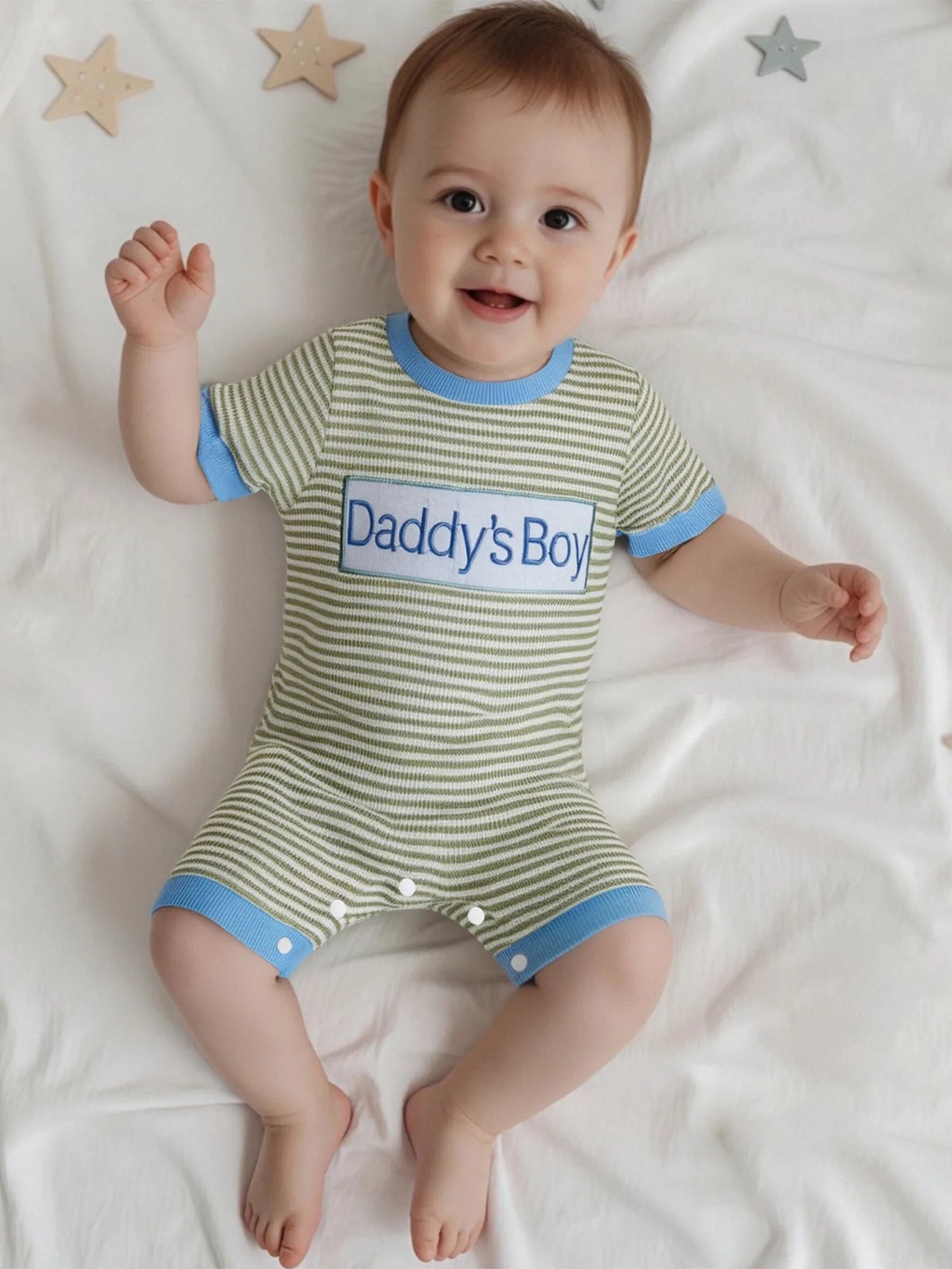 Baby Boy Summer Romper – Father’s Day Gift Outfit with Letter Embroidery & Striped Design for Daily Wear