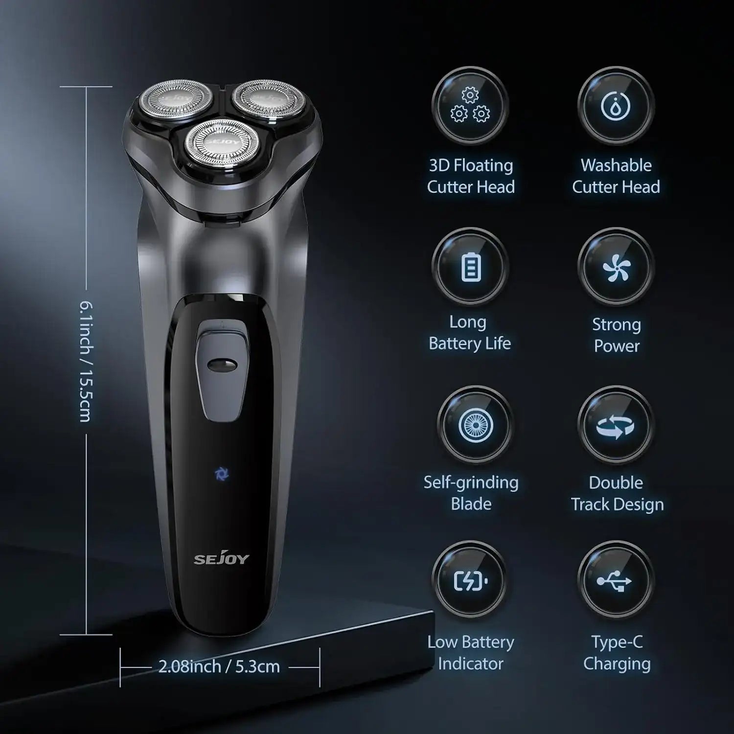Sejoy 3D Rotary Electric Shaver – Wet & Dry Rechargeable Beard Grooming for Men & Gift-Perfect