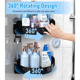 360° Rotating Corner Shower Caddy Shelf with 6 Hooks (2-Pack) – Rust-Proof Stainless Steel Organiser