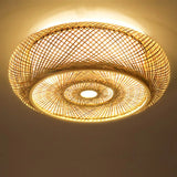 40cm Bamboo Wicker Rattan Ceiling Light – Asian Art Flush Mount Pendant Lamp, Handcrafted Boho Lighting (110V)