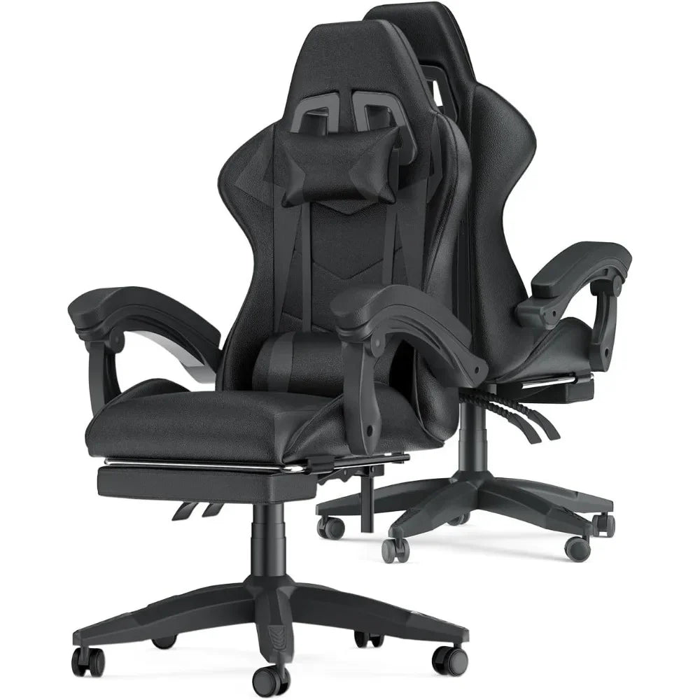 Ergonomic Gaming Chair with Footrest – Adjustable Height, Reclining Computer Chair with Lumbar & Headrest Support for Office or Gaming
