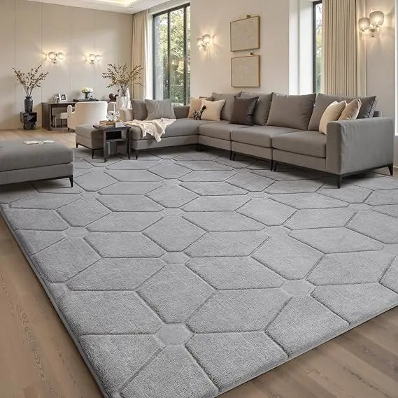 Fluffy Grey Washable Area Rug – 9x12 Soft Large Non-Slip Carpet for Living Room & Bedroom Décor